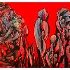 My father's burial III; 180cm X 90cm; Mixed paints on canvas