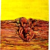 Beings of the sacred land ; 120cm x 90cm; Print making ink, emulsion, fabric paint, liquin, linseed oil and oil on canvas