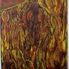 When the mountains speak (2012); 106cm x 72cm; Prinkmaking ink, oil paint, fabric paint, linsid and liquin on canvas