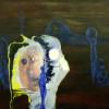 Self-portrait in the eyes of the mermaid (2012); 115cm x 170cm; Printmaking ink, oil paint, fabric paint, liquin, linseed and stitching on canvas (SOLD)