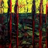 Title: Rising of the ancestors II (2013); Size: 144cm X 79cm; Medium: Print making ink, fabric paint, liquin, boiled linseed oil and oil on canvas. (Sold)