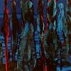 Title: Rising of the ancestors III (2013); Size: 144cm X 79cm; Medium: Print making ink, fabric paint, liquin, boiled linseed oil and oil on canvas. (Sold)
