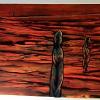 Title: Untainted land of the elder spirits III (2013); Size: 144.5cm X 79cm; Medium: Print making ink, emulsion, fabric paint, liquin, linseed oil and oil on canvas; (37) [SOLD]